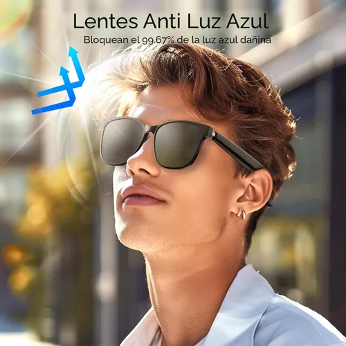 Vista 6 de Gafas Inteligentes AI, Gafas de Traducción Bluetooth 5.4 con 144 Idiomas y Acentos, Lentes con Filtro de Luz Azul, Gafas Inteligentes