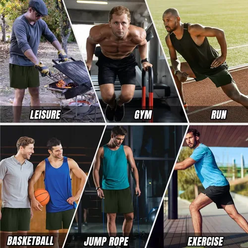 Vista 6 de 3 Pack Men's Athletic Running Shorts 5 Inch,Quick Dry Gym Workout Shorts with Zip Pockets
