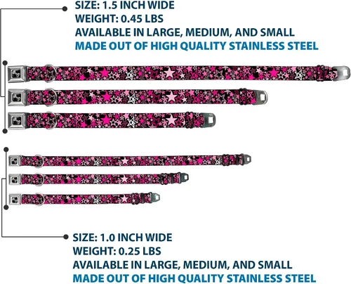 Vista 3 de Collar de perro hebilla de cinturón de seguridad Stargazer Negro Rosa 13 a 18 pulgadas 1.5 pulgadas de ancho