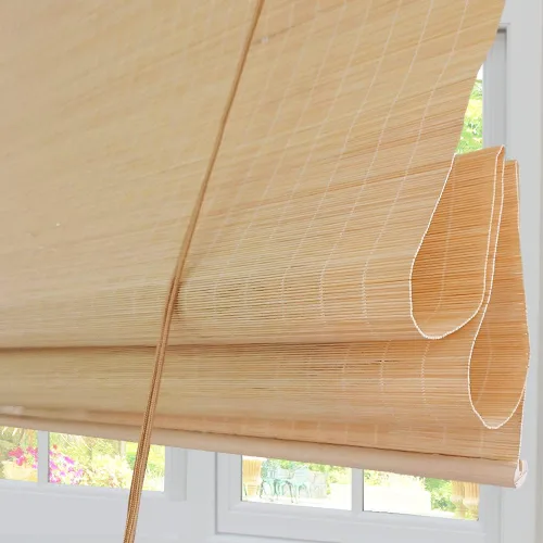 Vista 7 de Persianas romanas de bambú sin cordón para ventana, persianas de madera filtrantes de luz con cenefa de 7 pulgadas de alto, persianas enrollables
