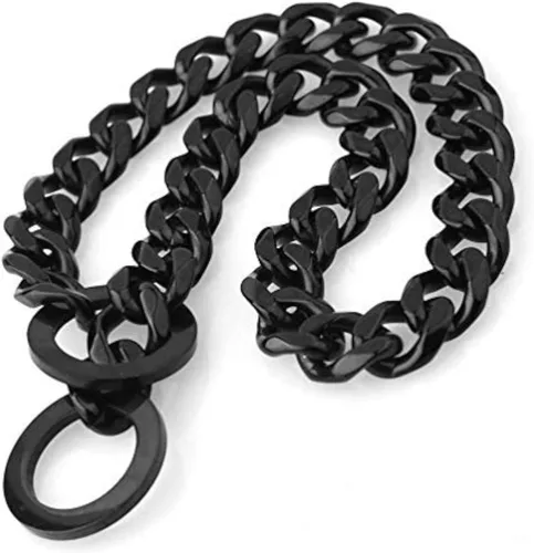 Vista 9 de Collar de acero inoxidable dorado fuerte de 0.591 in para perros grandes, collar de cadena de estrangulamiento para perros grandes, Pitbull Bulldog