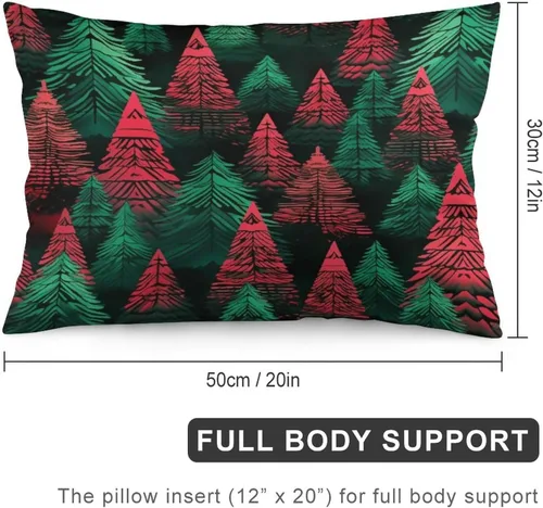 Vista 2 de Protector de almohada de árboles de pino de Navidad rojo y verde de 12 x 20 pulgadas, funda de cojín de vacaciones de invierno, funda de almohada