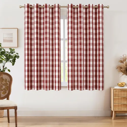 Vista 18 de Amzdecor Cortinas a cuadros con ojales de búfalo de 54 pulgadas de largo, cortinas texturizadas semitransparentes para sala de estar, dormitorio
