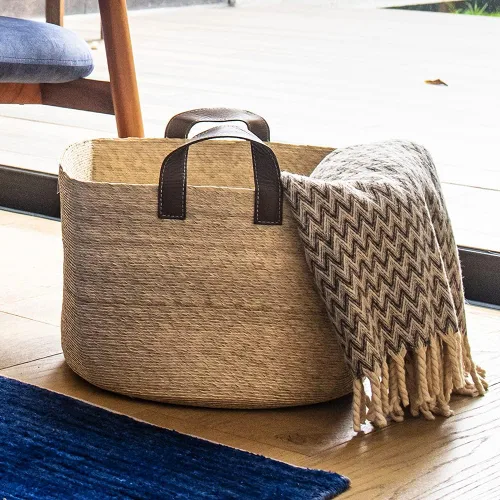 Vista 2 de GOMERO - Canasta de palma hecha a mano, ecológica, fabricada con materiales biodegradables, perfecta para usar como decoración, como cesta