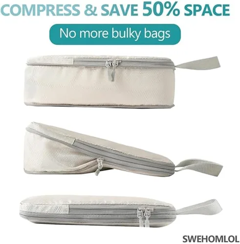Vista 3 de Compression Packing Cubes Set for Travel, Lightweight, Durable Clothes Organizer, Travel Accessories (Square Mesh 6 Set)(Gray)