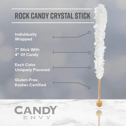 Vista 6 de Pink Rock Candy - Palitos de azúcar con sabor a cereza, 12 caramelos rosados envueltos individualmente
