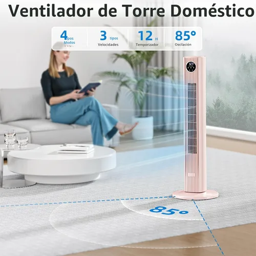 Vista 3 de Antarctic Star Ventilador de Torre Portátil Ventiladores de Piso Oscilante 85° Ventilador Silencioso de Enfriamiento Temporizador 12H Control Remoto