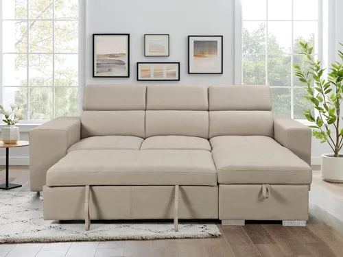 Vista 4 de THSUPER Sofá seccional reclinable de microfibra de 102 pulgadas en forma de L con cama extraíble y chaise de almacenamiento, sofás convertibles