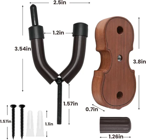 Vista 4 de BestSounds - Soporte de pared para violín con gancho para arco Home & Studio, soporte para violín de palisandro (palisandro MA-R5)