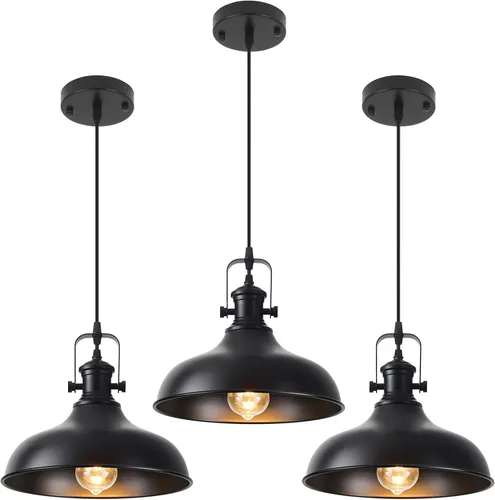Vista 12 de Luces colgantes negras para isla de cocina, 11.41 pulgadas, lámpara colgante industrial vintage, luces de isla para cocina, comedor, dormitorio, 1