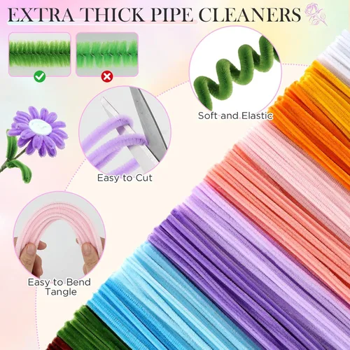 Vista 3 de Kit de Flores de Limpiapipas, 540 Piezas de Limpiapipas para Manualidades con Libro Guía de 15 Diseños, Kit para Hacer Flores con Tallos de Chenille
