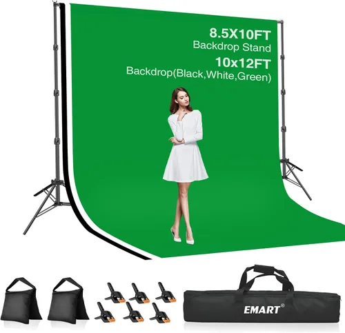 Vista 9 de EMART Kit de soporte de fondo para estudio de video fotográfico, sistema de soporte de fotografía ajustable de 7 x 10 pies con fondo de poliéster