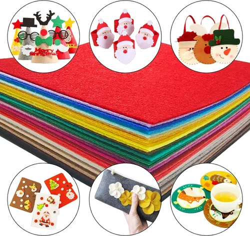 Vista 3 de Jtnohx Hojas de fieltro, 32 piezas de tela de fieltro, fieltro de color de 5 x 5 pulgadas para manualidades, cuadrado de fieltro rígido para costura