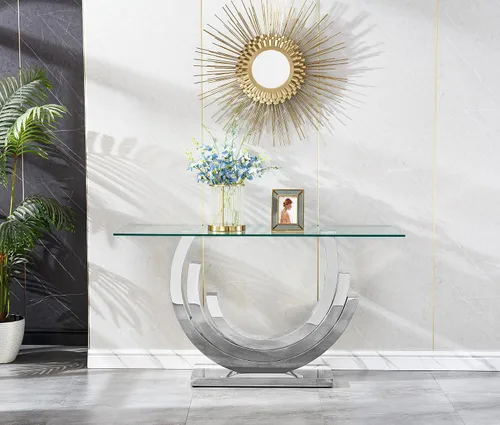 Vista 12 de SSLine Mesa consola moderna de lujo, mesa rectangular de cristal para entrada de pasillo, sala de estar, almacenamiento de 2 niveles, diseño