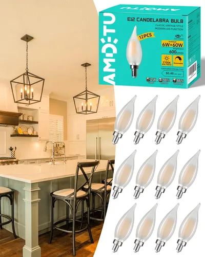 Vista 10 de AMDTU Bombillas LED de globo esmerilado E12 de 40 W, base de candelabro regulable blanco cálido de 2700 K, tecnología de confort ocular, iluminación