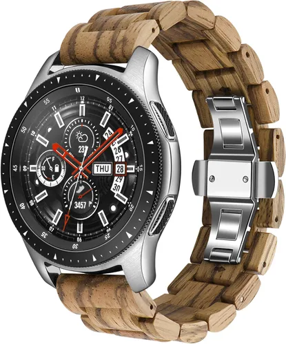Vista 13 de Correa de 0.78 pulgadas compatible con Samsung Galaxy Watch/Gear S2 S3/Active/Active 2, correa de acero inoxidable de madera natural para Samsung