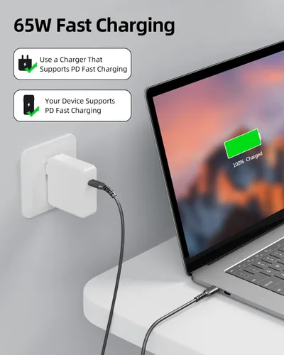 Vista 2 de Cable corto USB C a USB C de 0.5 pies, paquete de 3, cable de carga rápida
