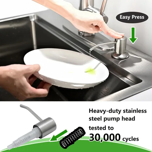 Vista 4 de Dispensador de jabón integrado para fregadero de cocina, cabezal de bomba de encimera de níquel cepillado de acero inoxidable, dispensador de loción