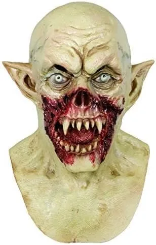 Vista 2 de Molezu - Máscara de vampiro de terror, monstruo de drácula, disfraz de Halloween, fiesta de terror, demonio zombi (amarillo tierra) (A)