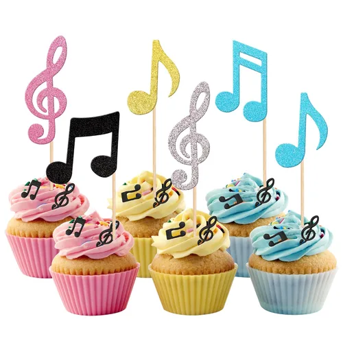 Vista 12 de 24 piezas de decoración de cupcakes de reina bailarina con brillantina, bola de discoteca, notas musicales, cantante, baile, cupcakes, temática