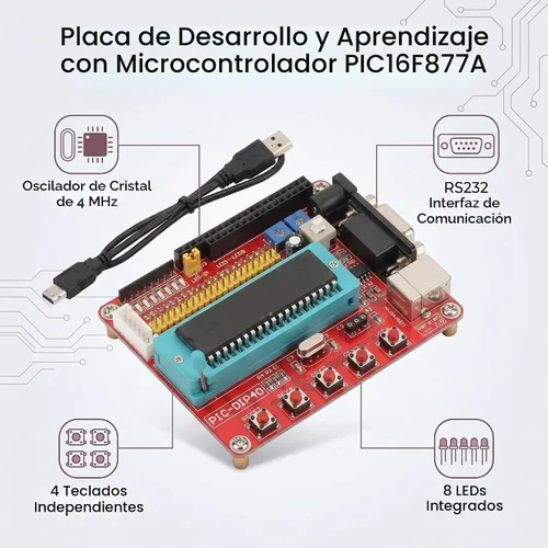 Vista 4 de Tablero de desarrollo de aprendizaje, tablero de aprendizaje del microcontrolador PIC16F877A con el interfaz RS232