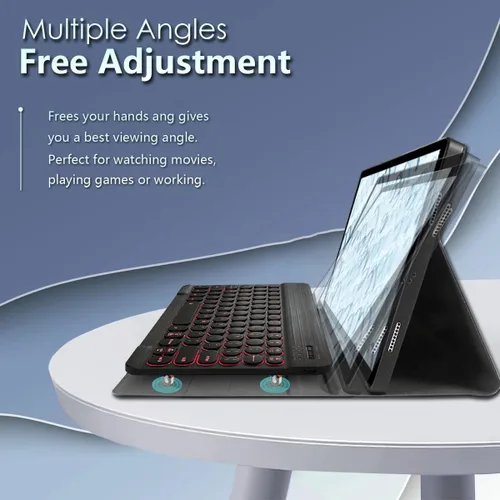 Vista 4 de Funda con teclado retroiluminado para Samsung Galaxy Tab S5e de 10.5 pulgadas 2019, 7 colores de retroiluminación desmontable teclado inalámbrico