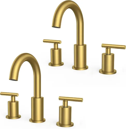 Vista 20 de FORIOUS Grifo de lavabo de baño de oro cepillado de 4 pulgadas, 2 agujeros