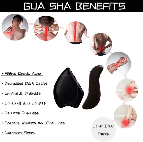 Vista 3 de Herramienta de masaje facial corporal Gua Sha grande con 2 piedras calientes para masaje, masajeador de tejido cicatricial Bian, herramientas