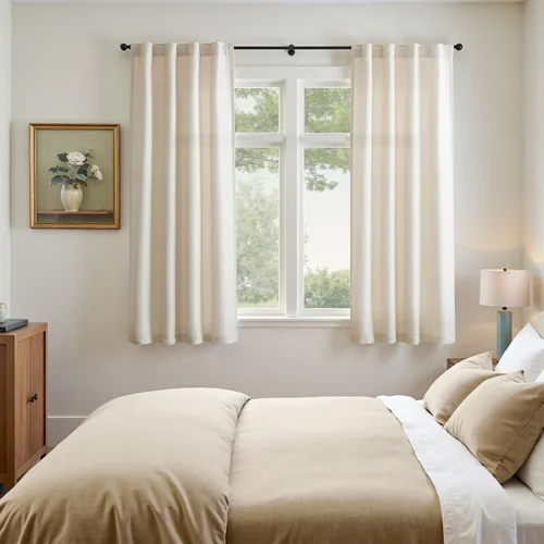 Vista 7 de JINCHAN Cortinas de lino beige para sala de estar y dormitorio, cortinas texturizadas de 63 pulgadas de largo, cortinas de estilo rústico de tejido