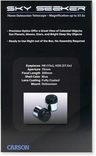 Vista 6 de Carson SkySeeker - Telescopio reflector newtoniano con soporte dobsoniano, 15-37.5X, azul (JC-200) con soporte Dobsonian: incluye múltiples
