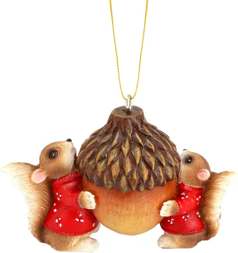 Vista 5 de Needzo Adorno navideño festivo, ardillas en suéteres sosteniendo bellota, decoración navideña temática de bosque, 2.25 pulgadas