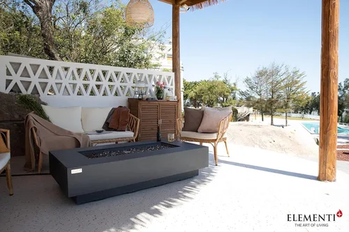 Vista 6 de AMS Chimenea Elementi Plus Positano Mesa rectangular de gas propano de hormigón gris oscuro Gris oscuro (Positano)