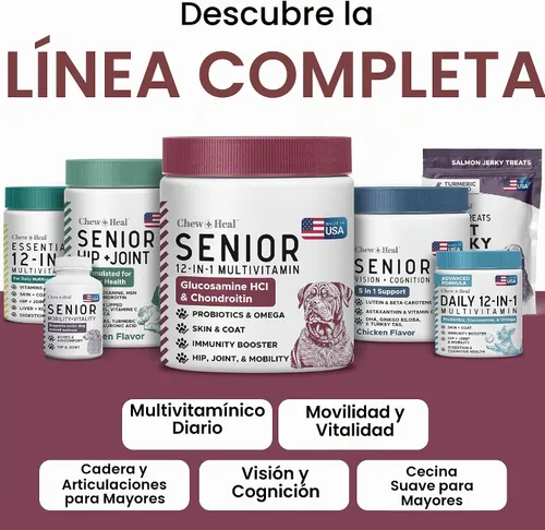 Vista 6 de CHEW and HEAL Senior 12-en-1 Advanced Multivitamina Soft Chews Suplemento para perros mayores, Soporte de cadera y articulaciones, fórmula