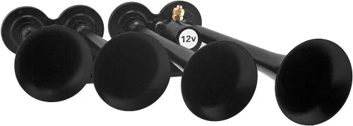 Vista 5 de Vixen Horns - Cuerno de tren para camión/coche. 4 Bocinas de aire con trompetas negras (XLong). Sonido súper fuerte en dB. Se adapta a vehículos