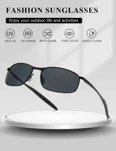 Vista 4 de AEVOGUE anteojos de sol polarizados para hombres, marco metálico rectangular, anteojos retro AE0535.