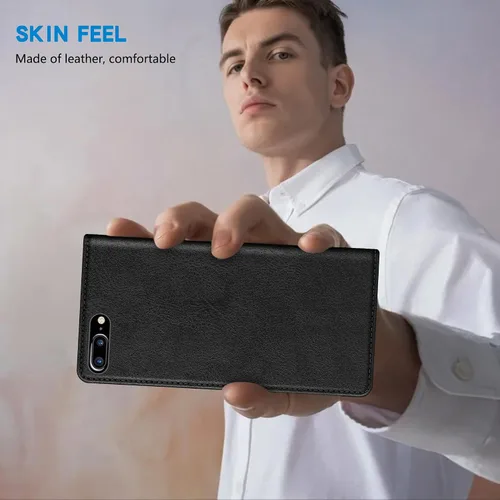 Vista 6 de ZZXX Funda tipo cartera para iPhone 7 Plus con bloqueo RFID, ranura para tarjetas, soporte, funda protectora de cuero magnético fuerte para iPhone 8