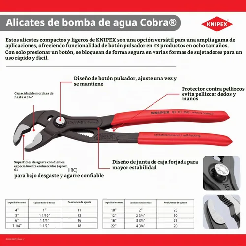 Vista 2 de KNIPEX 87 01 125 Alicates Cobra SBA Alicates de bomba de agua ajustables de 5 pulgadas Acero al cromo vanadio, autobloqueante, duradero, agarre