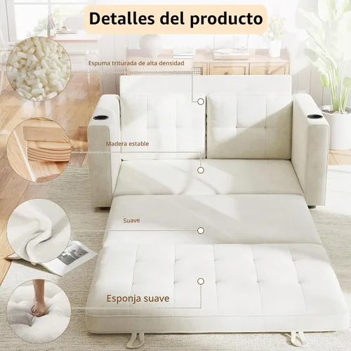 Vista 6 de Sofá Cama Convertible, Sofá Cama Loveseat Extraíble, Sofá Cama Plegable 2 en 1, Sofá de Piso para Espacios Pequeños, Cama de Piso Desplegable
