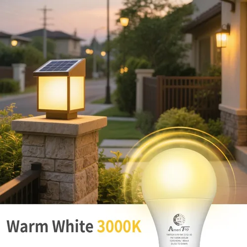Vista 7 de Paquete de 3 bombillas del atardecer al amanecer, bombillas LED con sensor A19, 3000K blanco cálido