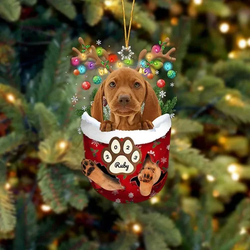 Vista 119 de Adornos personalizados de Pug cervatillo – Decoración personalizada para árbol de Navidad con patas de bolsillo de nieve