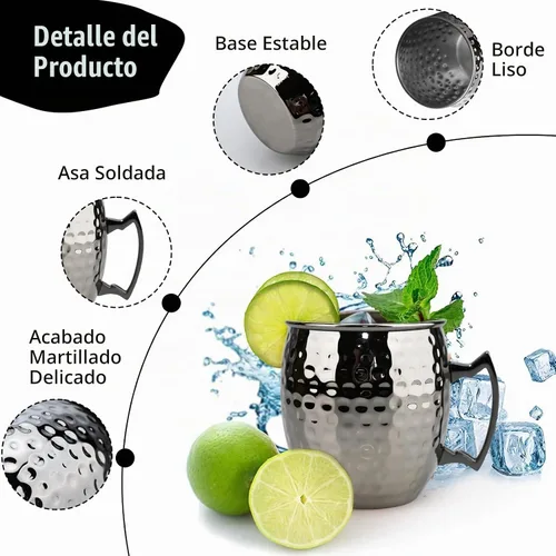 Vista 3 de TJ Moscow Mule - Juego de 2 tazas de mula, taza martillada negra, 17 onzas Negro