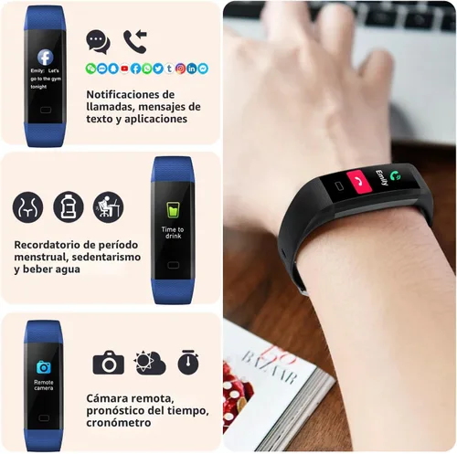 Vista 5 de Monitor de actividad con contador de pasos y calorías, cronómetro, frecuencia cardíaca, resistencia al agua IP68, dispositivo de salud con monitor