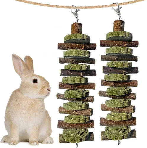 Vista 15 de kathson Juguetes masticables de conejo para rechinar dientes, palitos de bambú orgánico natural, juguetes de enriquecimiento para animales pequeños