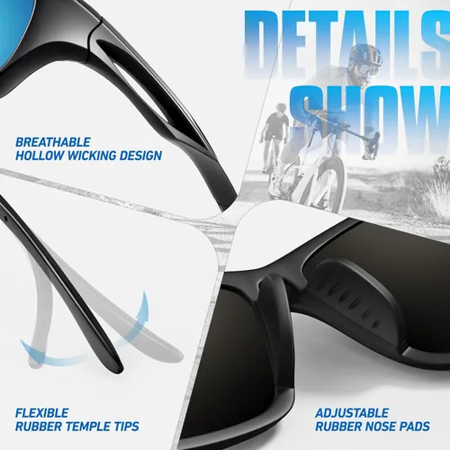 Vista 5 de LINVO Polarized Sports Sunglasses Men Women UV400 Protection Wrap Around Goggles for Running Cycling Driving Fishing