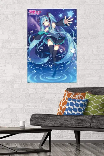 Vista 2 de Hatsune Miku - Póster de pared de estrellas, 34 pulgadas de largo x 22.4 pulgadas de ancho, versión sin marco