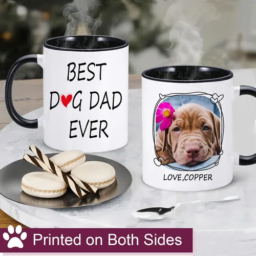 Vista 2 de Taza personalizada para mascotas, tazas de café personalizadas para perros con foto de nombre, tazas de perro de 11 onzas para hombres, tazas