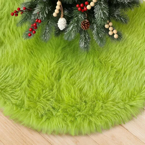Vista 7 de Falda de árbol de Navidad de felpa negra de 24 pulgadas, pequeña, de piel sintética gruesa, lujosa decoración navideña para Año Nuevo, decoración