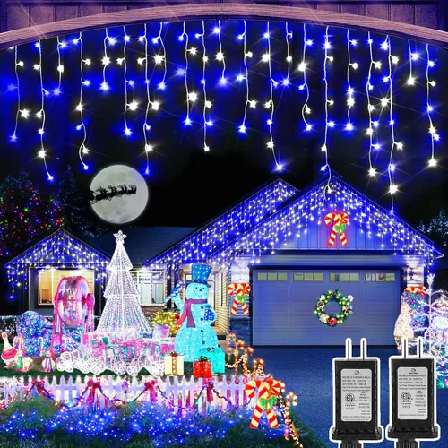 Vista 13 de Luces de Navidad para exteriores, 49 pies, 480 luces LED para exteriores, 90 tiras de luces de carámbano con 8 modos, temporizador impermeable