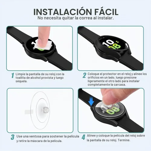 Vista 7 de Tensea - Paquete de 4 + 4: Protector de pantalla para Samsung Galaxy Watch 4 de 1.57 pulgadas, película protectora de vidrio templado