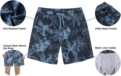 Vista 6 de Nonwe Traje de baño para hombre, ropa de playa, secado rápido, retro, suave, lavado, con cordón